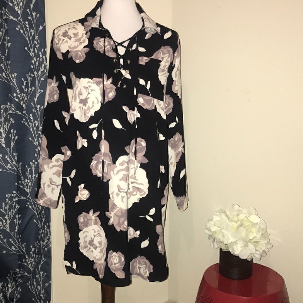 Mud Pie Floral Long-Sleeve Shirt Dress